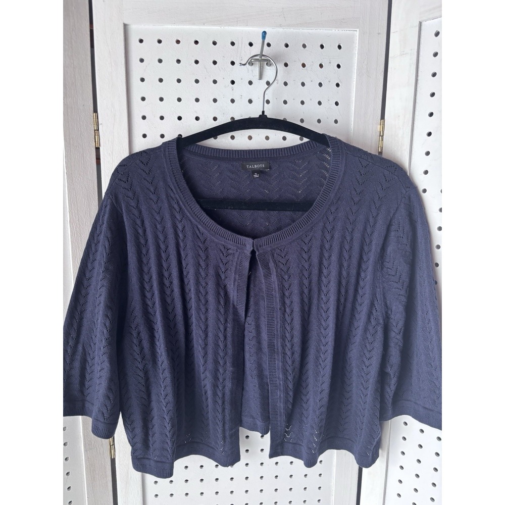 Talbots Women's XL Navy Blue Open Weave Knit 1 Hook Shoulder Shrug Sweater